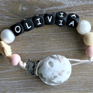 Gepersonaliseerde speenkoord met zwarte letters